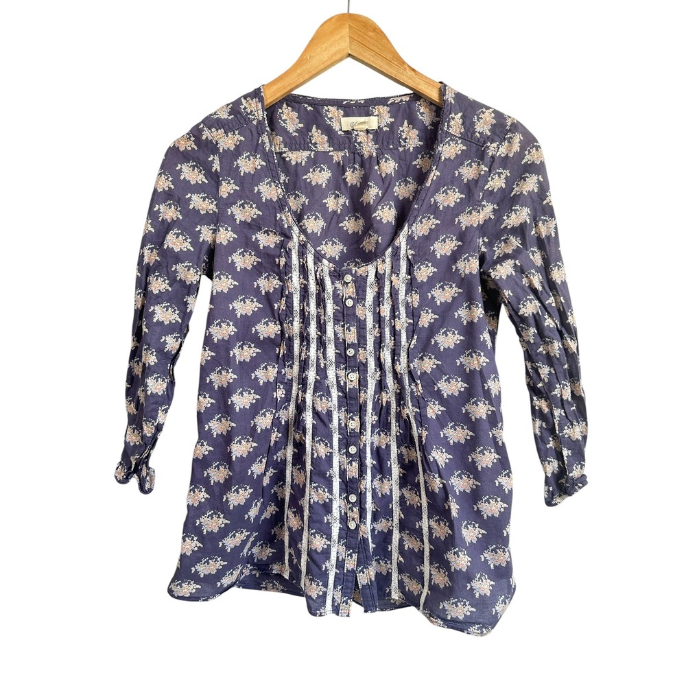 Aerie Blouse Purple Floral‎ Lace Pintuck Cottagecore Boho Romantic XS Casual